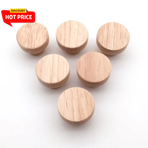 Oak wood round cabinet knobs - oak,
